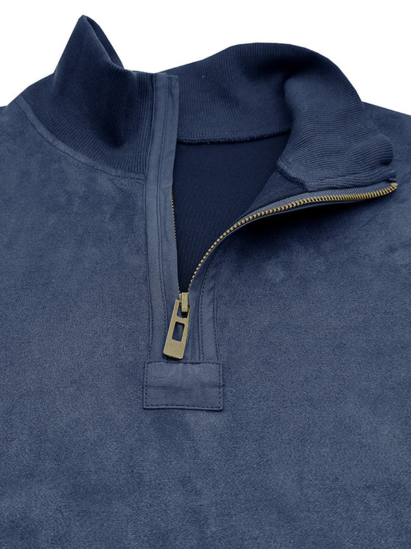 Men's Fashion Long Sleeve Zip Stand Collar Polo Shirt