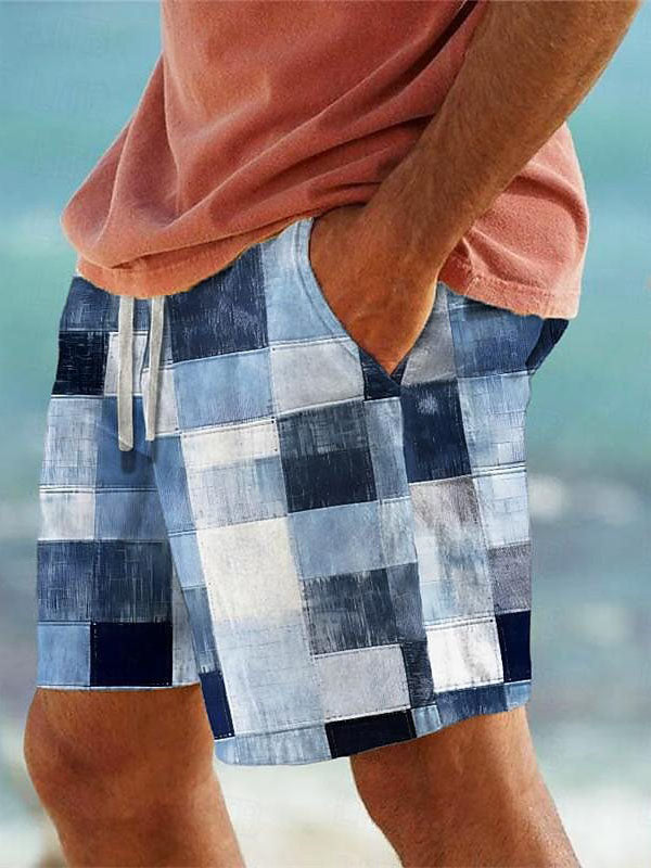 Hawaiian Men's Beach Plaid Print Shorts