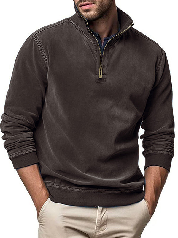 Men's Fashion Long Sleeve Zip Stand Collar Polo Shirt